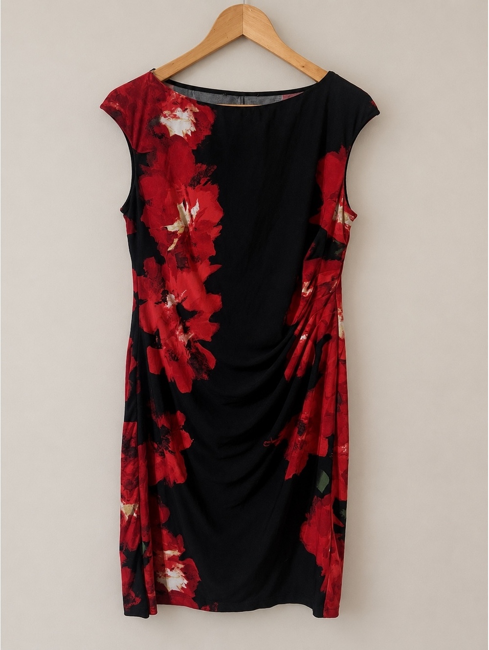 Ralph Lauren Black Red Floral Sheath Dress Size 6